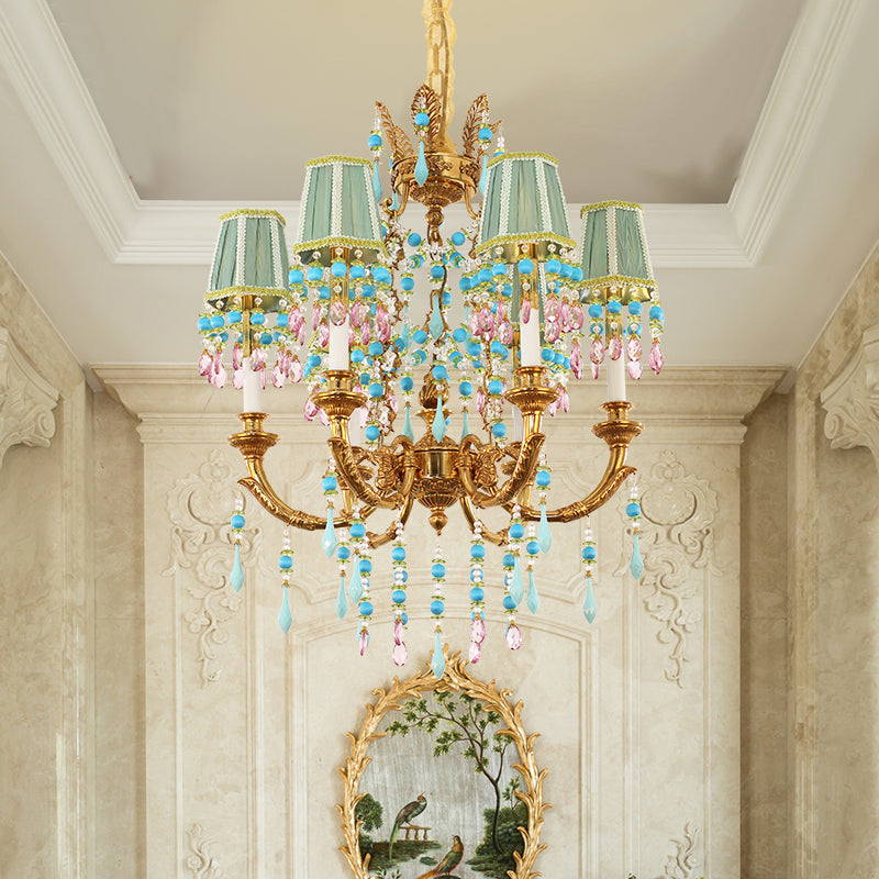 Vintage farmhouse bedroom chandelier with brass frame