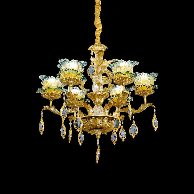 Farmhouse Green Glass Chandelier - Jewellery Top Lighting