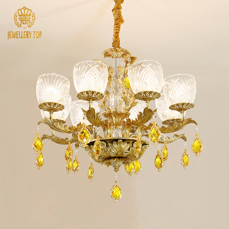 Farmhouse Green Glass Chandelier - Jewellery Top Lighting