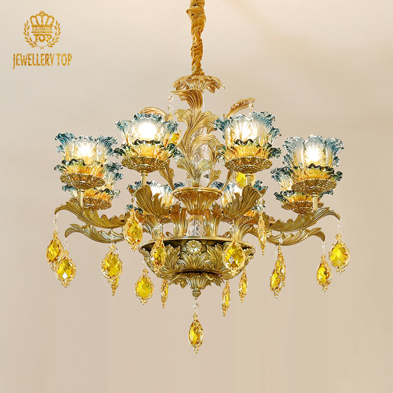Farmhouse Green Glass Chandelier - Jewellery Top Lighting