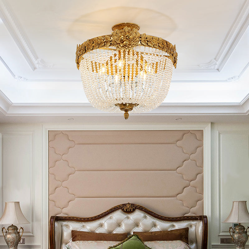 Elegant flush mount ceiling light inspired by Renaissance floral artistry.