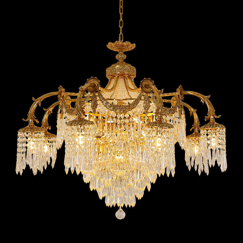 French Brass Chandelier in Rococo Style - Jewellery Top Lighting