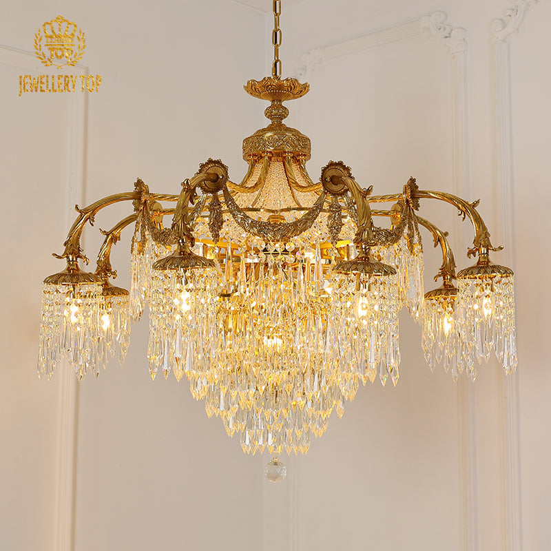 French Brass Chandelier in Rococo Style - Jewellery Top Lighting