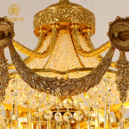 French Brass Chandelier in Rococo Style - Jewellery Top Lighting