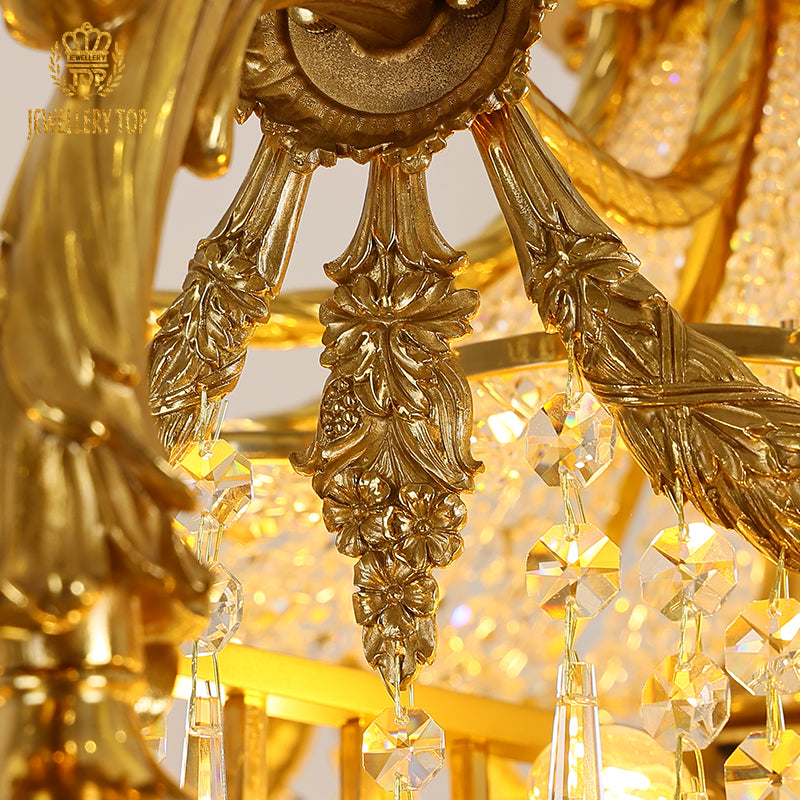 French Brass Chandelier in Rococo Style - Jewellery Top Lighting