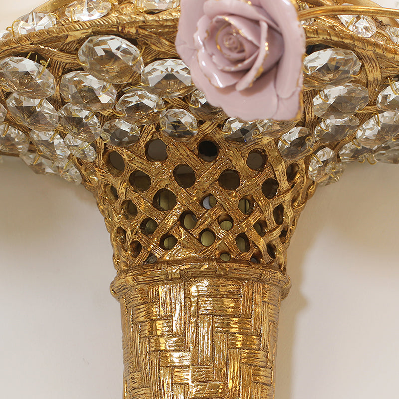French Brass Wall Light With Purple Rose - Jewellery Top Lighting