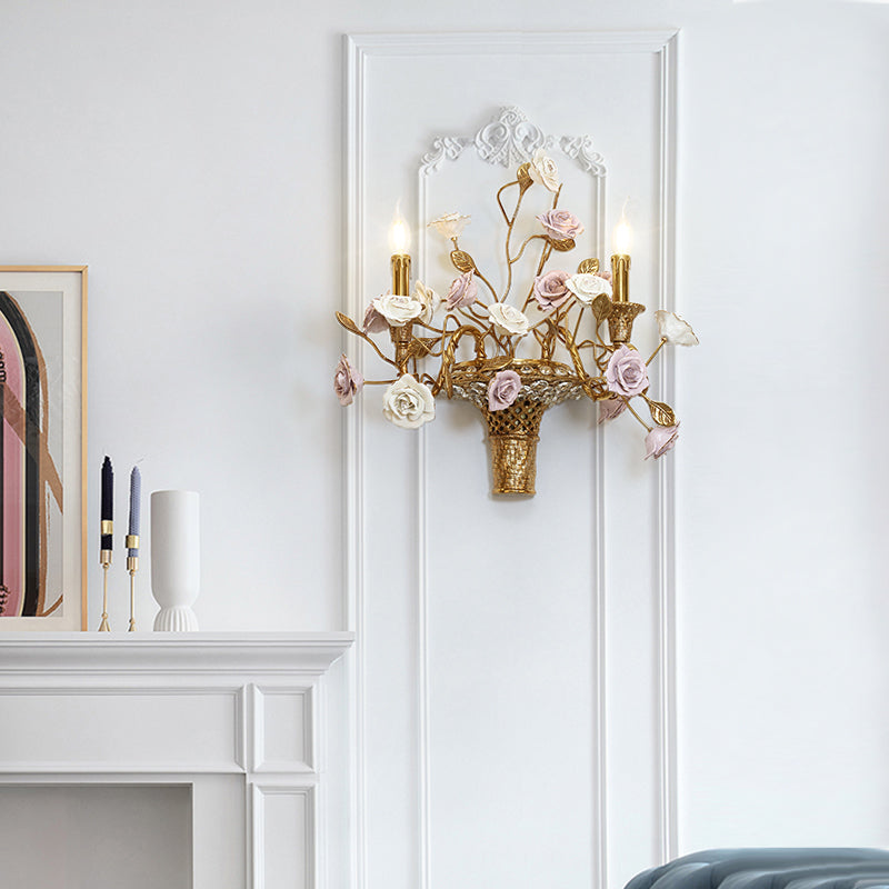 French Brass Wall Light With Purple Rose - Jewellery Top Lighting