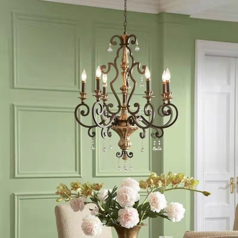 Freya’s Enchanted Arboretum rustic chandelier with ivy metalwork and crystal dewdrops