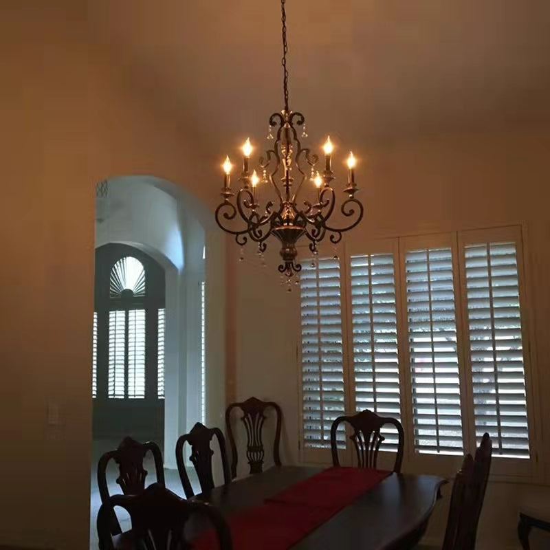 Hand-forged iron vines and silk peony accents on Nordic-inspired country lighting
