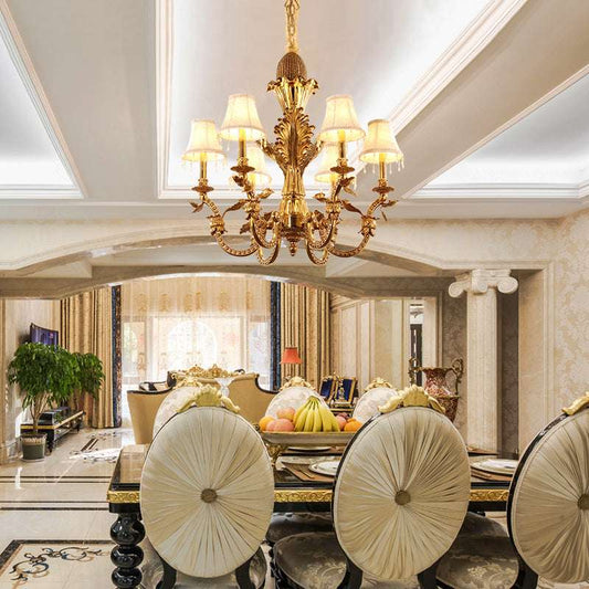 Elegant overhead perspective showcasing the Golden Pineapple chandelier
