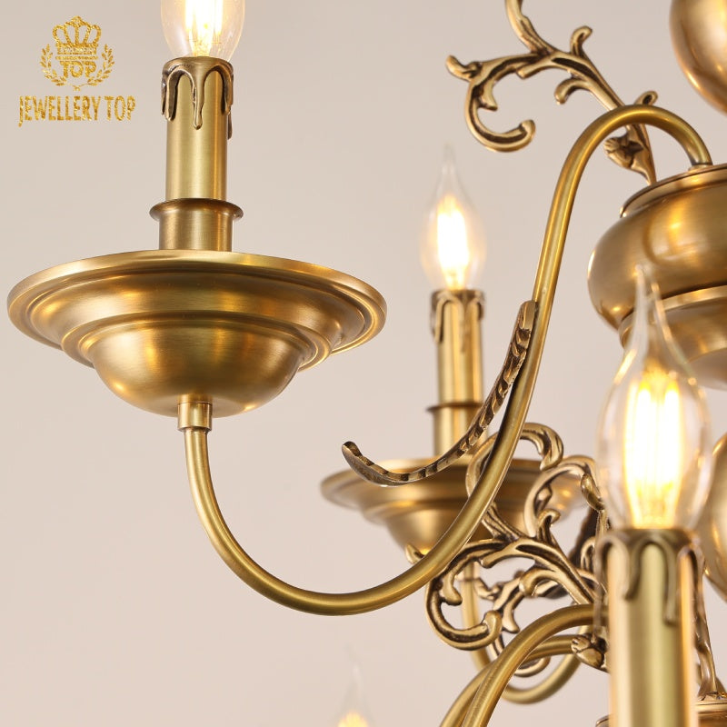 Vintage brass chandelier candle bulbs with Hellenistic vine engravings