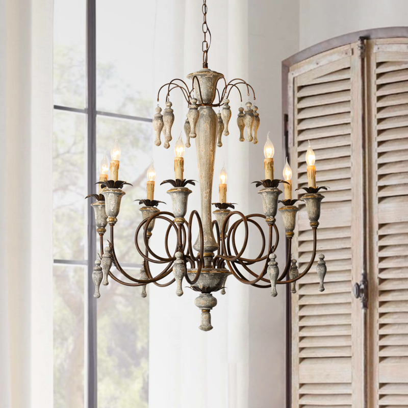 Sylvan Reverie country chandelier with willow-inspired arms in a rustic dining room