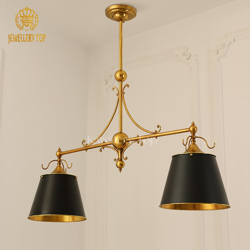 Aurelian Feast brass pendant light with dual-toned shades in a modern dining room