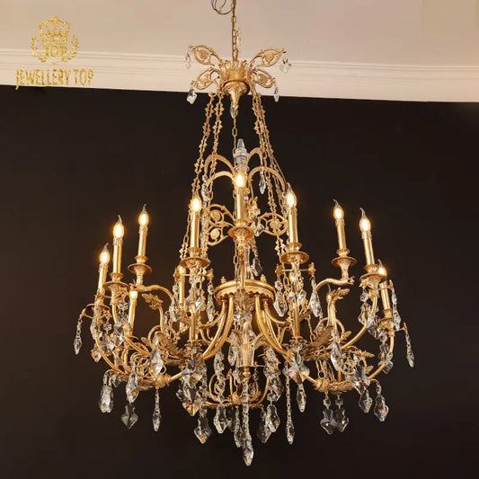 Diamond light refraction from French crystal chandelier droplets