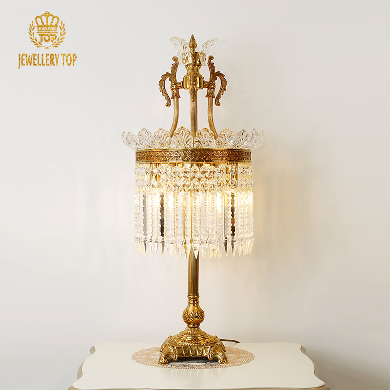 Lumina Aurora Crystal Table Lamp in vintage brass finish