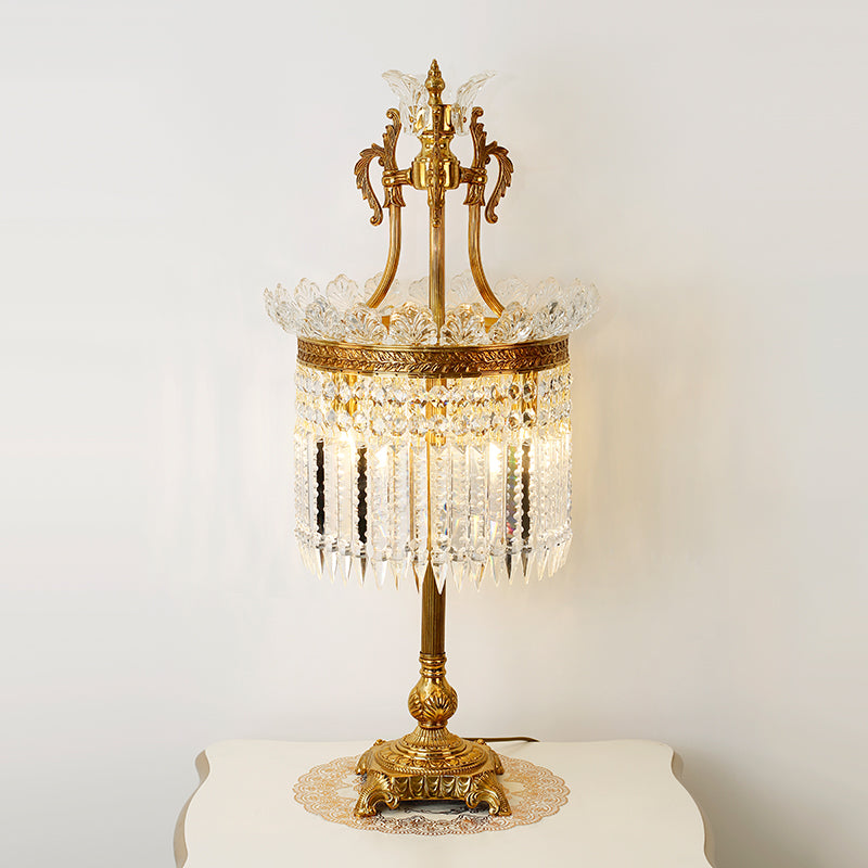 Vintage-inspired Lumina Aurora Crystal Table Lamp with cascading crystals