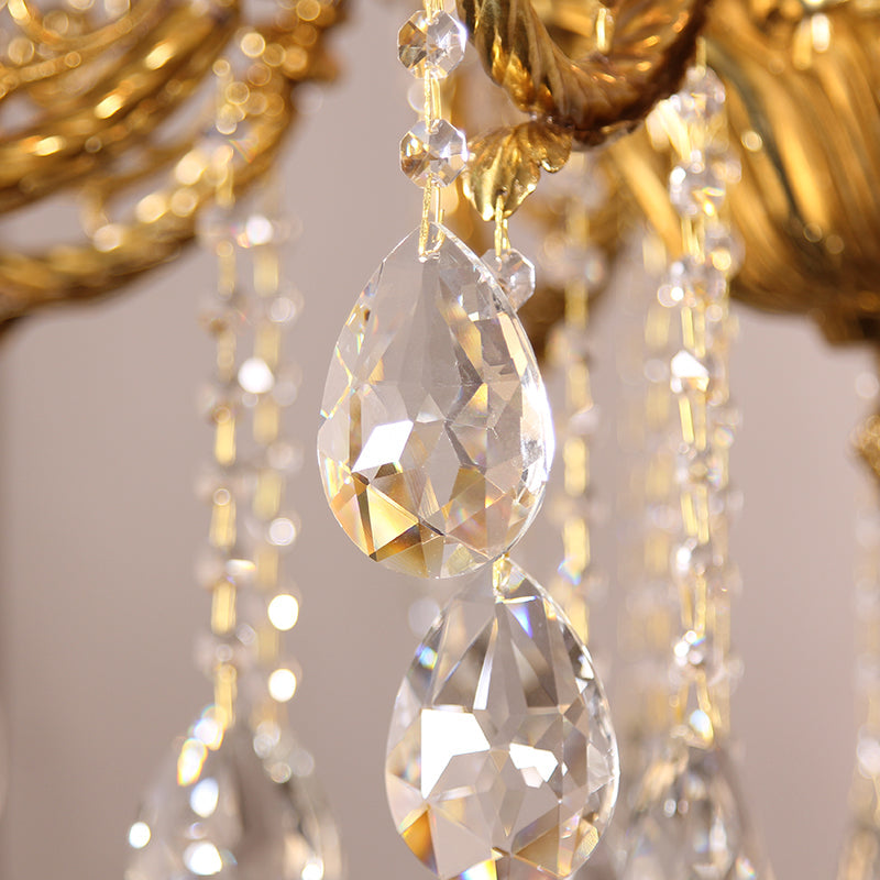 Detailed view of cascading crystal accents reflecting light brilliantly.