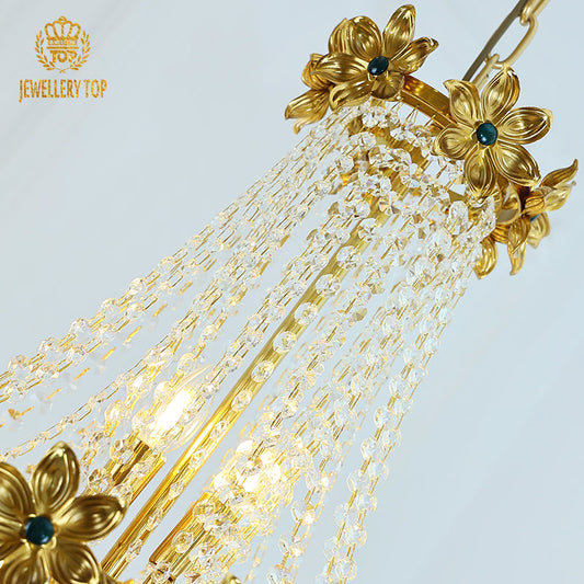 Close-up of floral design accents on a rococo chandelier