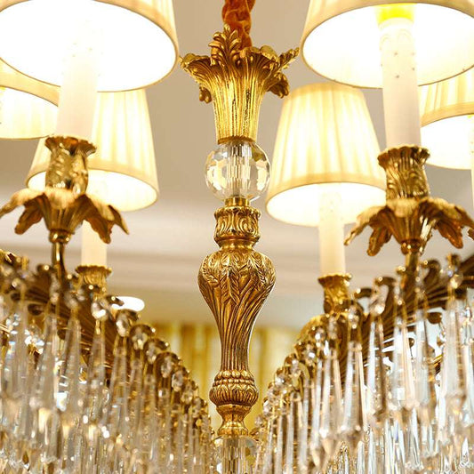 Close-up of brass framework on the vintage chandelier