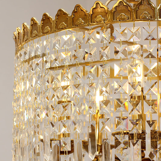 Close-up of the Parisian Splendor French Crystal Pendant Lamp’s brass framework