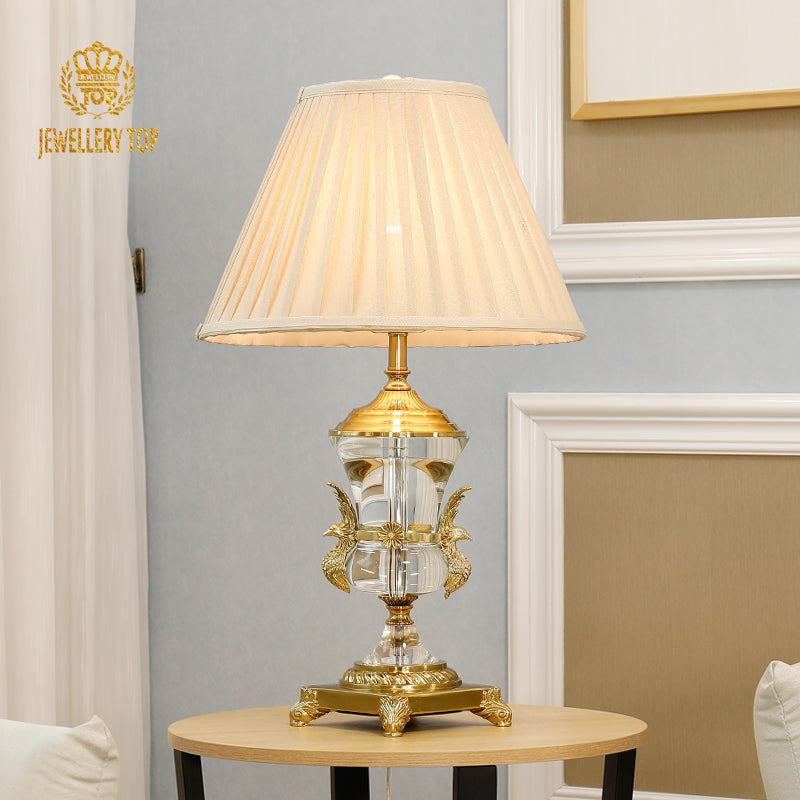 Phoenix Luminary Crystal Table Lamp with brass phoenix motifs