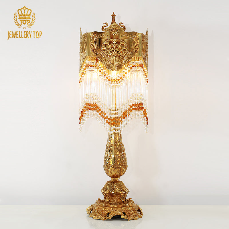 Queen Victoria Victorian Table Lamp with ornate brass and glass beads