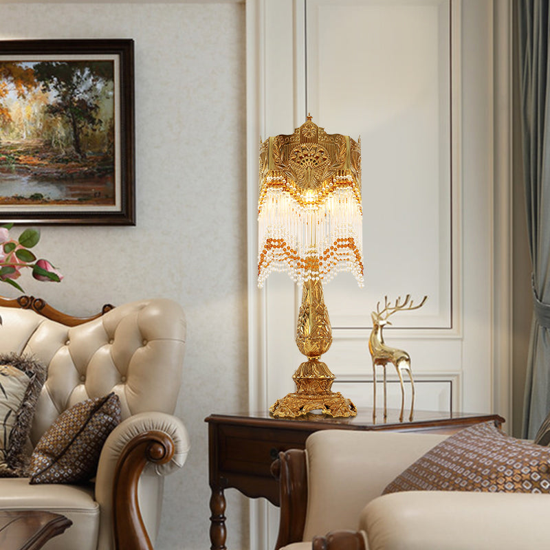 Victorian style Queen Victoria brass table lamp with crystal accents