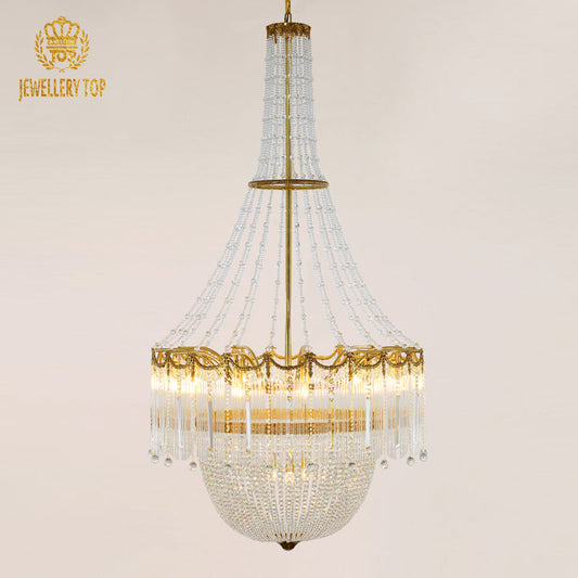 Rococo Elegance Brass and Glass Chandelier - Jewellery Top Lighting