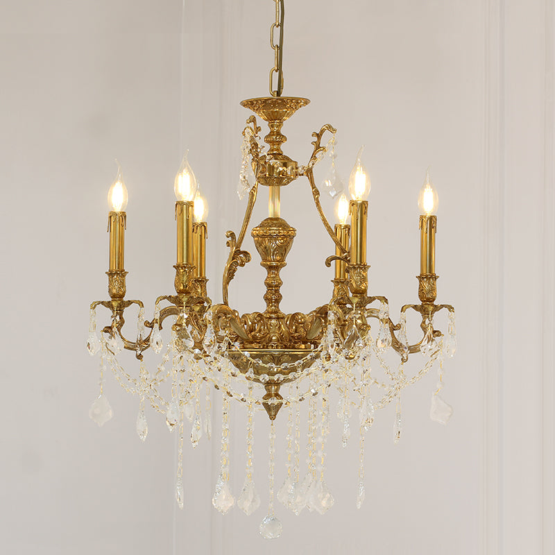 Illuminated French chandelier, blending vintage charm with modern LED lighting.