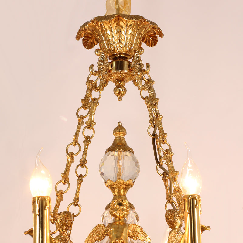 Gleaming glass accents reflecting light on an antique french chandelier