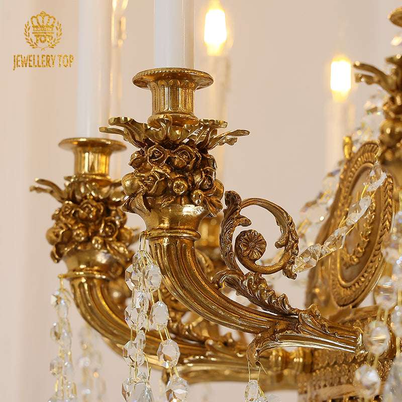 crystal-cascade-on-venus-orb-brass-chandelier-light-reflection