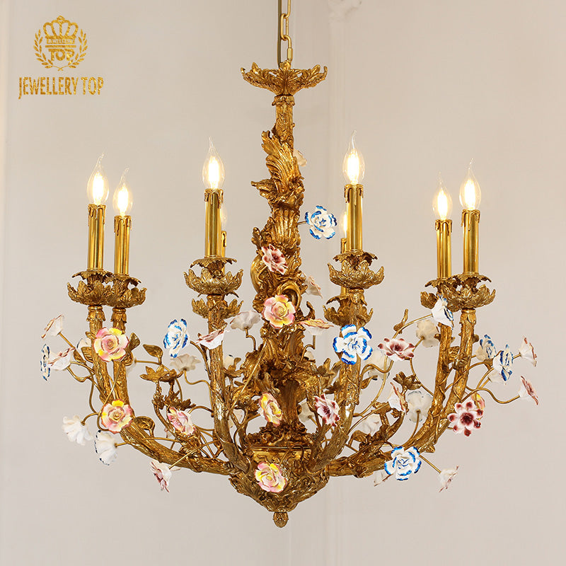 ceramic flower decorative brass chandelier