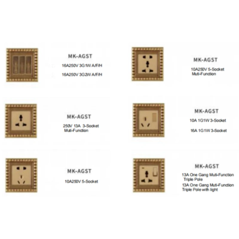 Multi-function brass electrical outlet combo with indicator light