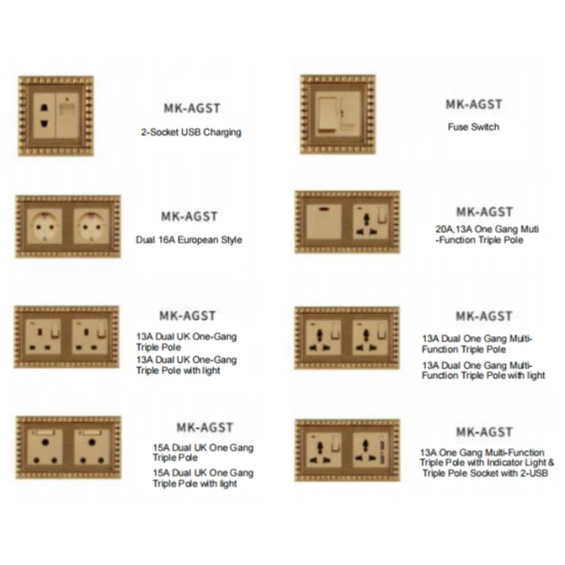 Multi-function brass electrical outlet combo with indicator light