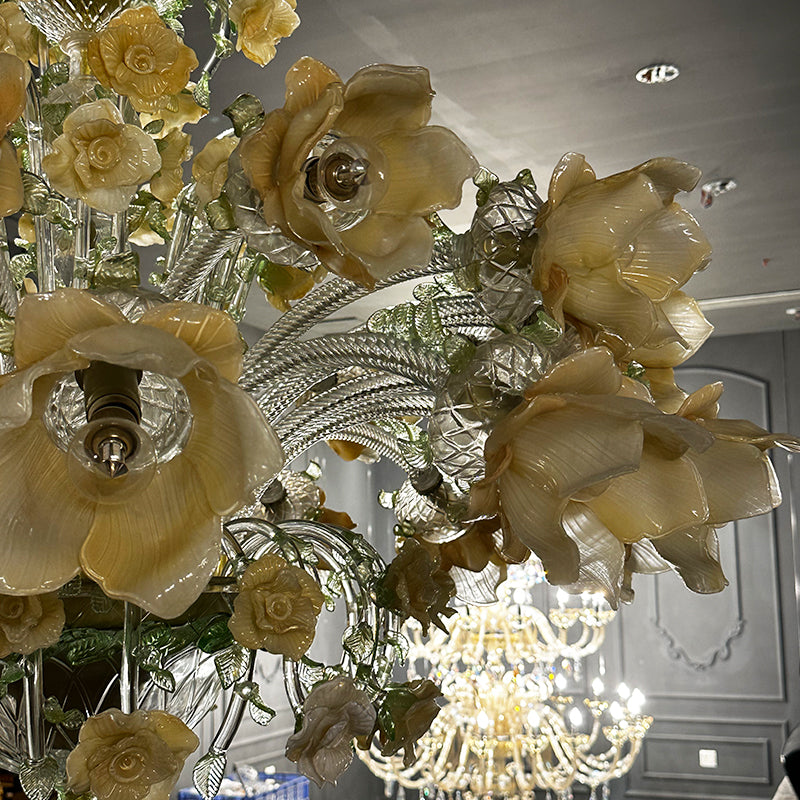 Long Size Murano Floral Glass Chandelier