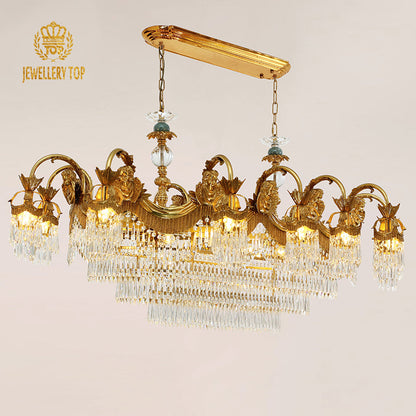 Rectangle Full Brass Crystal Chandelier