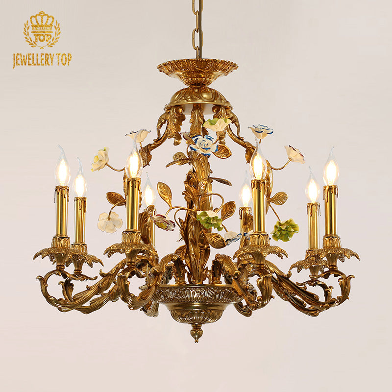 ceramic flower decorative brass chandelier