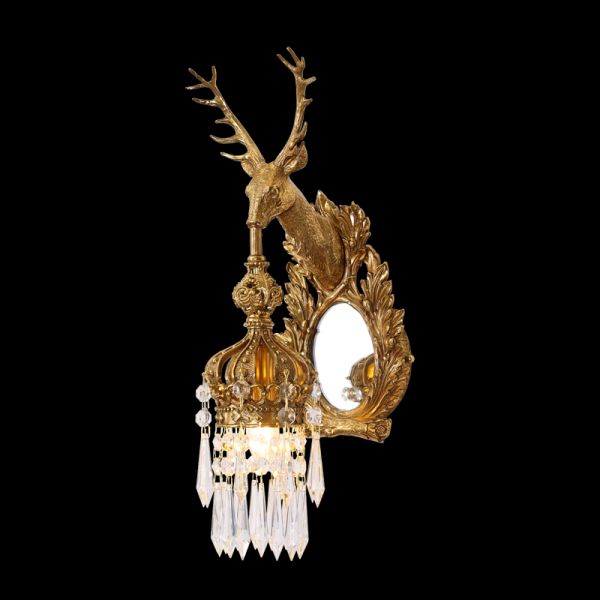 Brass Deer Wall Sconce With Mirror