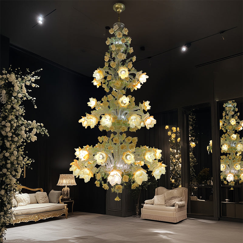 Long Size Murano Floral Glass Chandelier