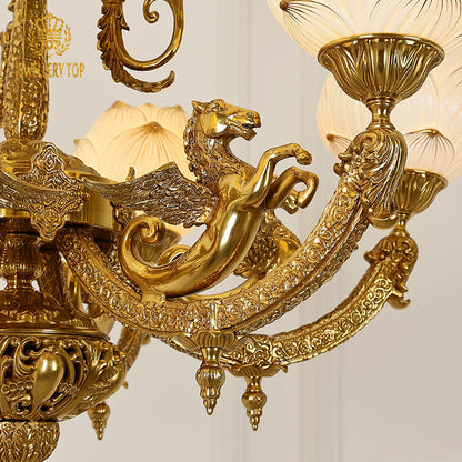 French Brass Chandelier with bud shade