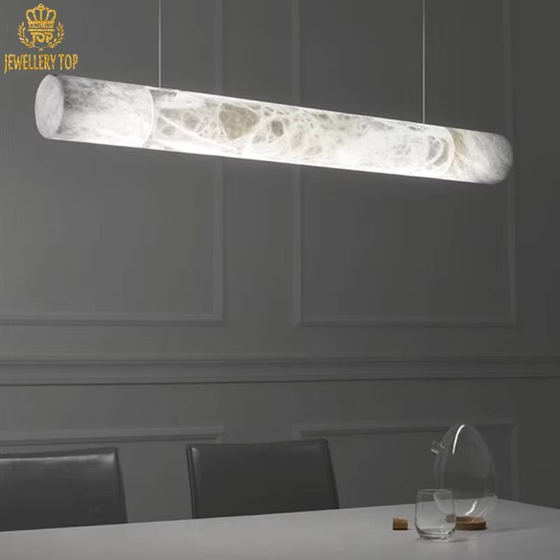 Luxury linear pendant lamp highlighting the translucent beauty of alabaster