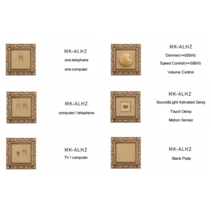 Brass wiring device with carved border and European-style socket outlet