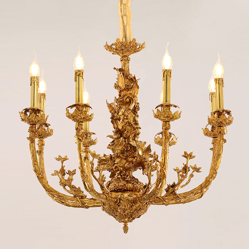 8 Lights Ceramic Flower Brass Chandelier