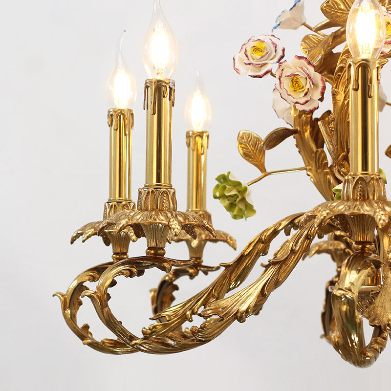 ceramic flower decorative brass chandelier