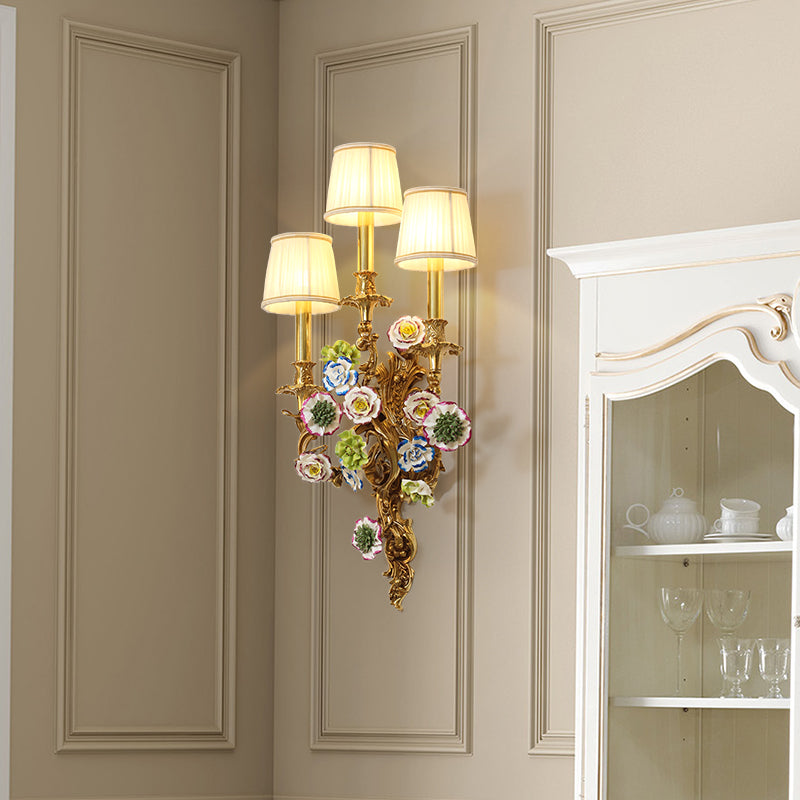 ceramic flower decoration brass wall lamp