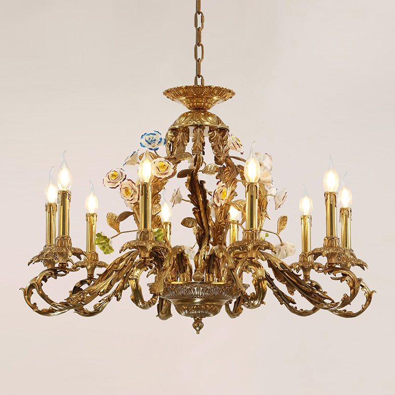 ceramic flower decorative brass chandelier