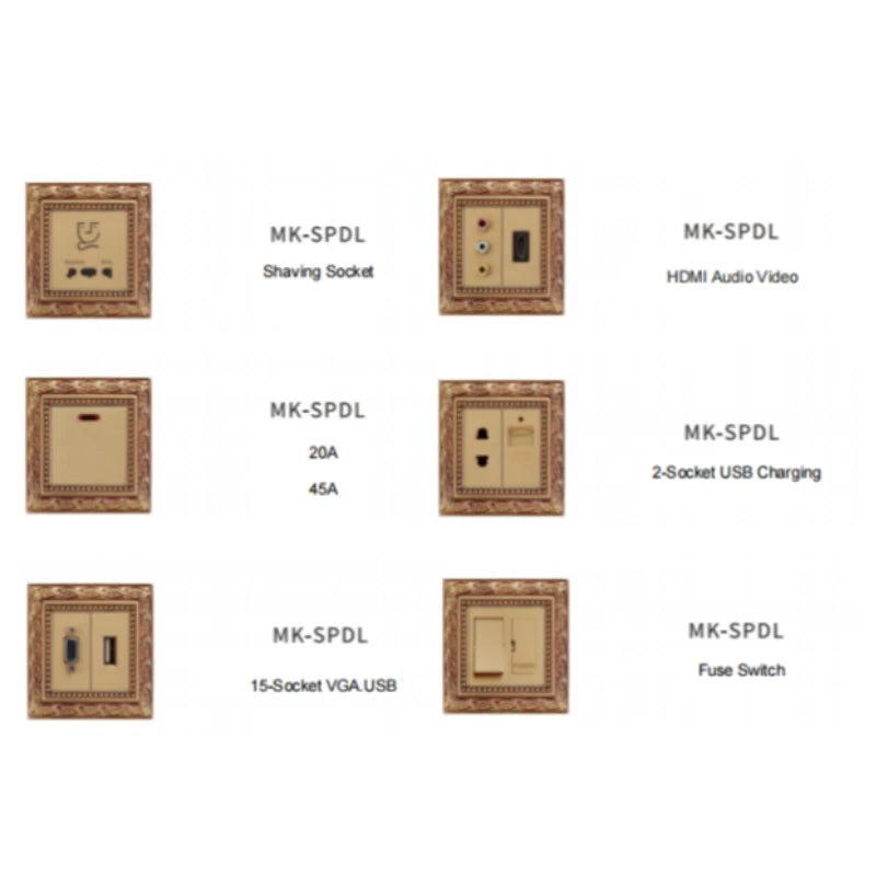 Multi-function brass socket outlet with dual USB charging and European style