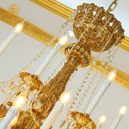 French Brass Chandelier with Crystal Chain