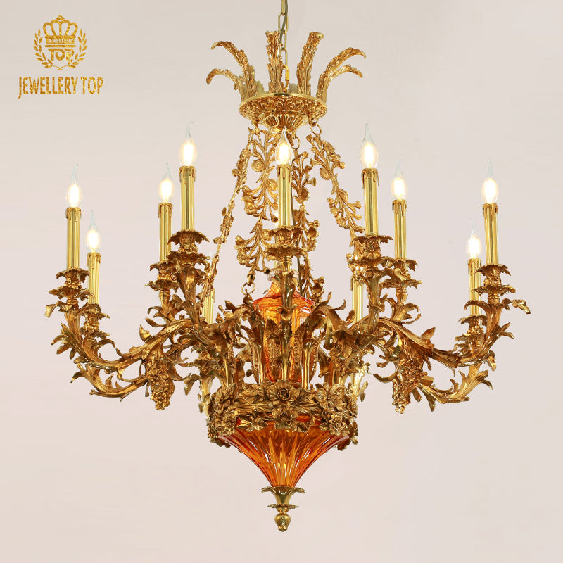 amber glass brass chandelier