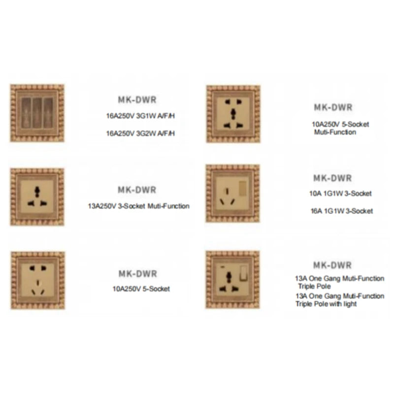 Brass electrical outlet combo with European-style socket and indicator light